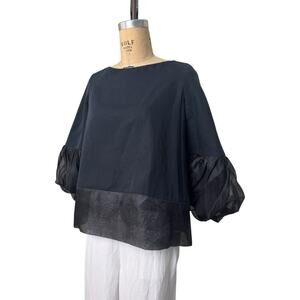 MARGARETH & Moi Black Cloud Blouse Top Organza Linen Size 42. 8-10USA